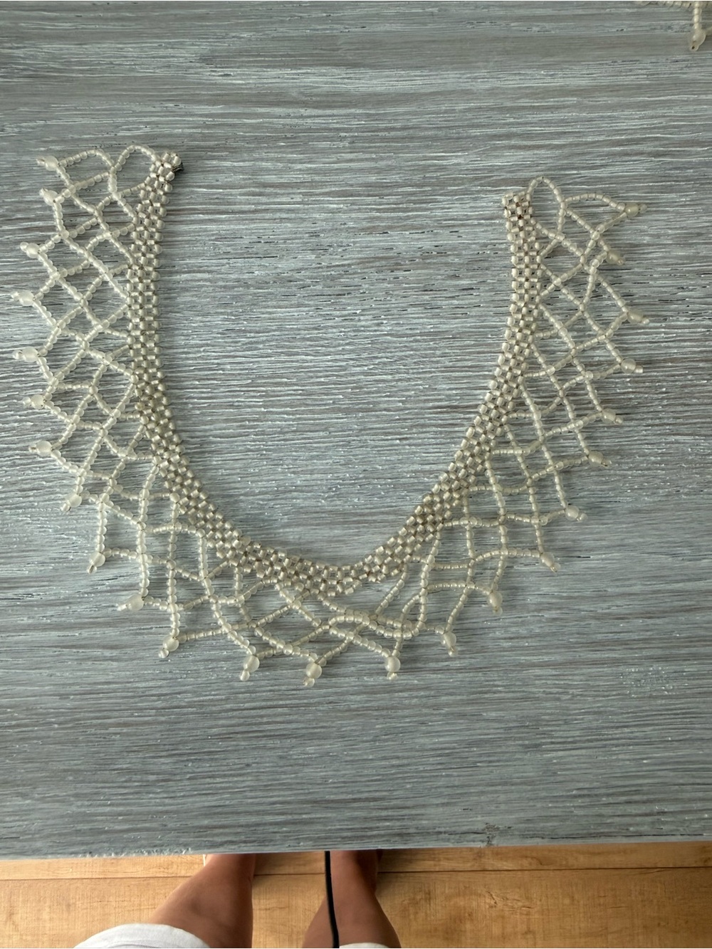Ivory Seed Bead Lace Bib Collar Choker Necklace